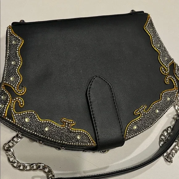 Mary Frances Princess Black Clutch with Jewel and Floral Authentic - Picture 8 of 9